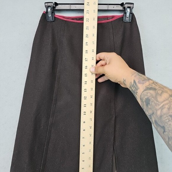 Sisley Wool Silk A-Line Skirt Womens 38 Brown Twill Made In Italy Designer Chic - Picture 6 of 9